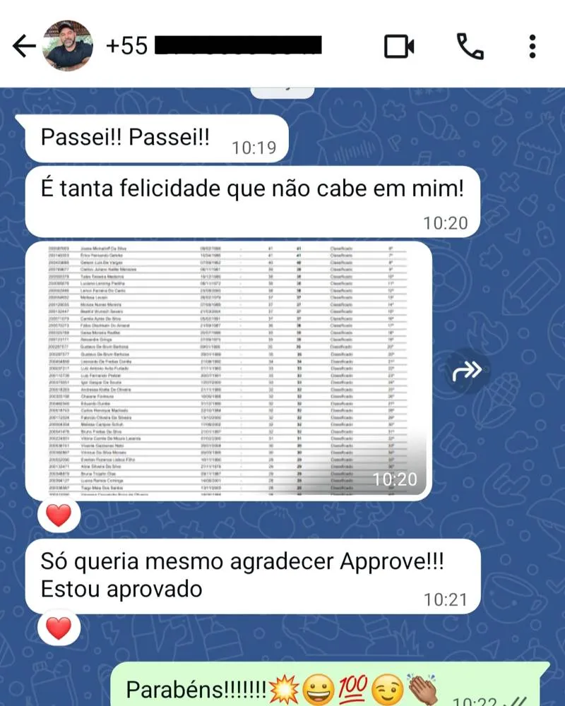 Depoimento de aluno aprovado